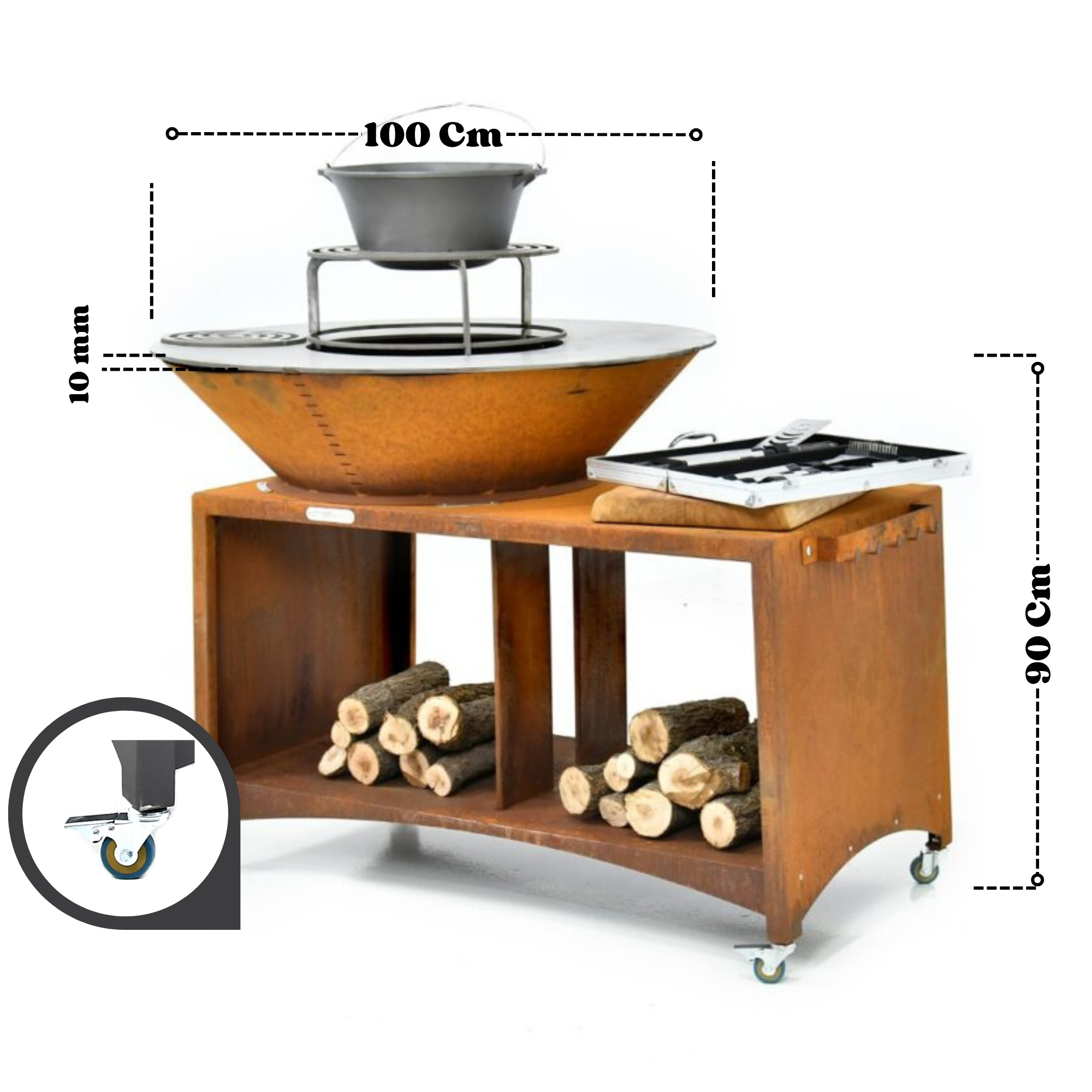 Braciere Ø100 T Corten Piano Cottura in Acciaio al Carbonio