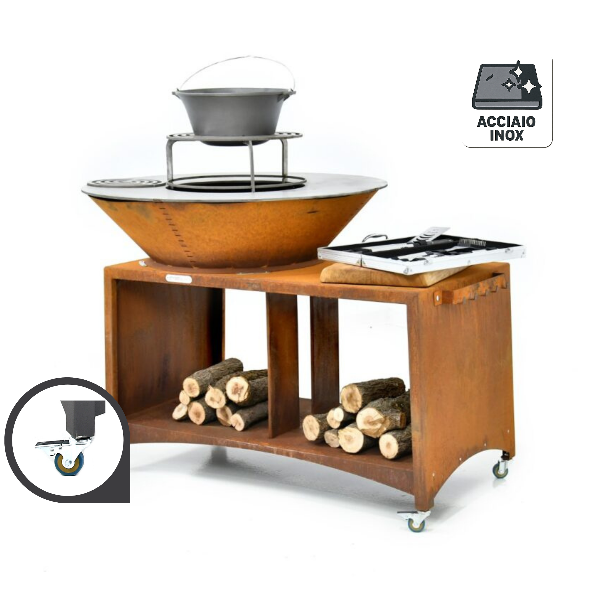 Braciere Ø100 T Corten Piano Cottura in Acciaio Inox