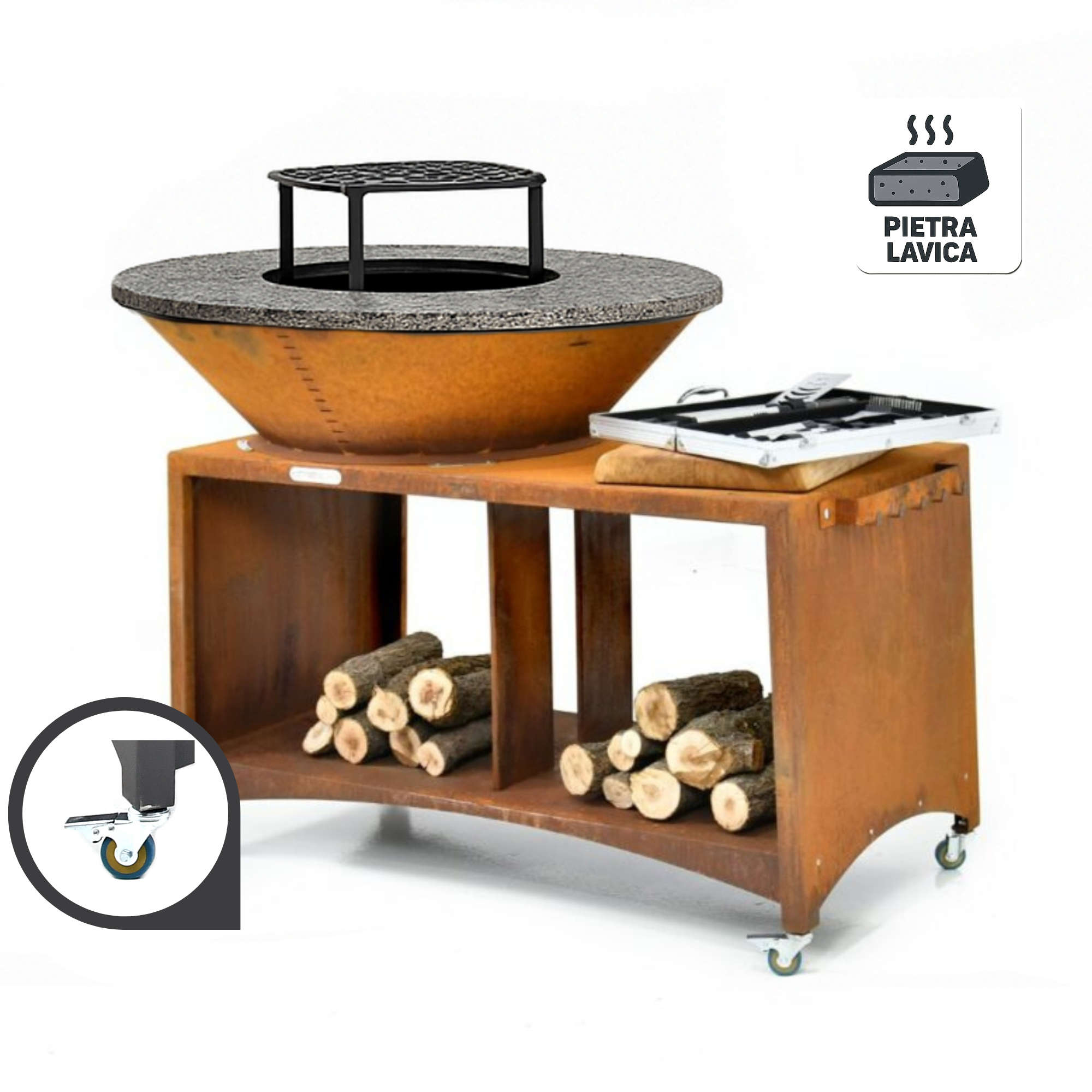Braciere Ø100 T Corten Piano Cottura in Pietra Lavica