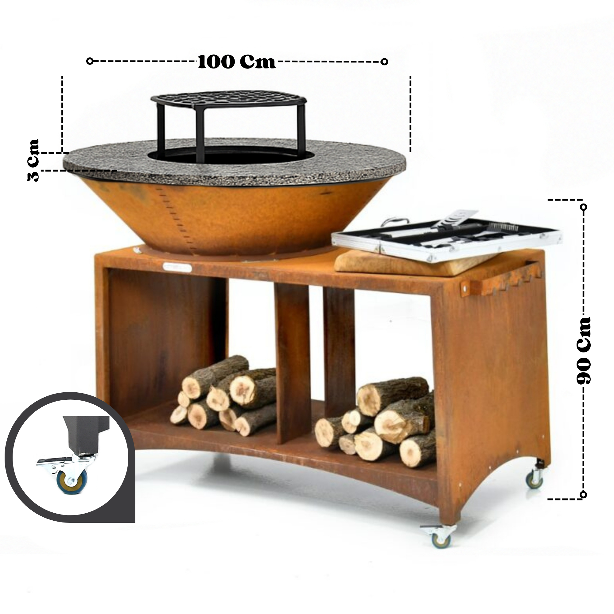 Braciere Ø100 T Corten Piano Cottura in Pietra Lavica