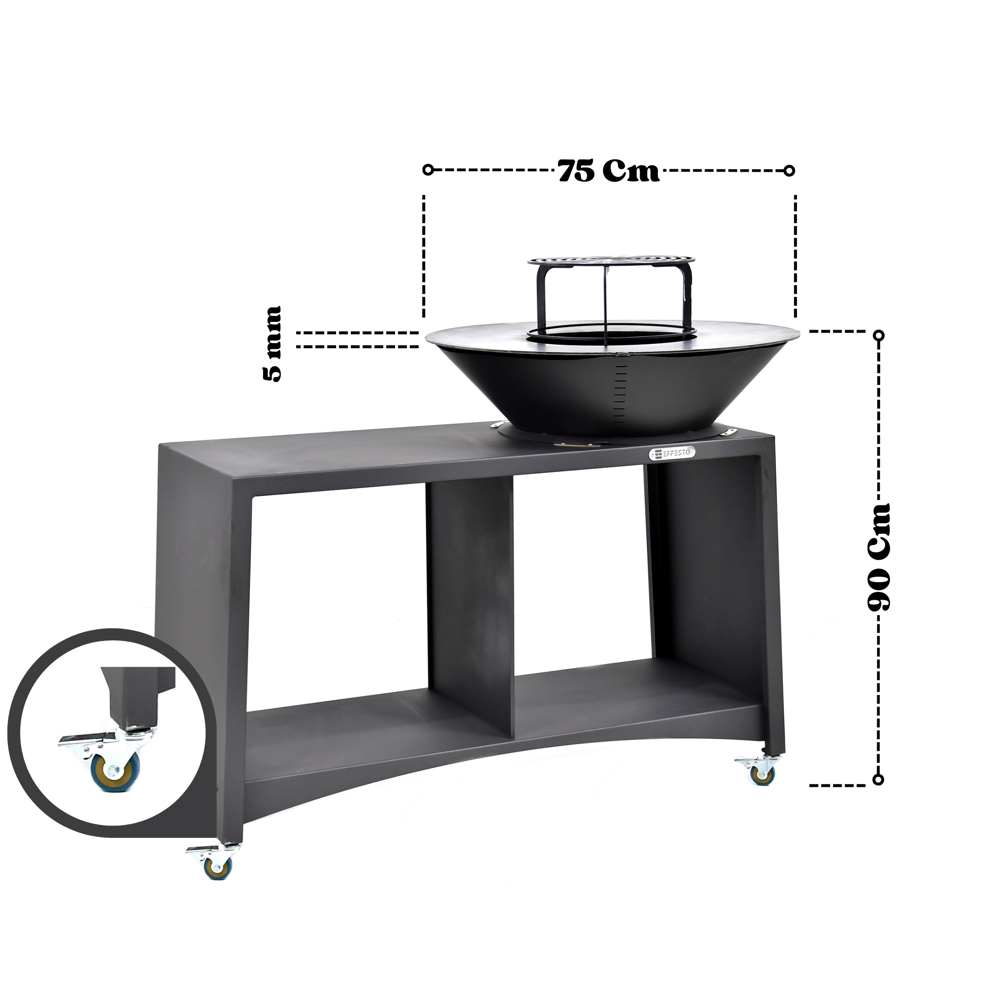 Braciere 75 Cm Piano Cottura in Acciaio al Carbonio