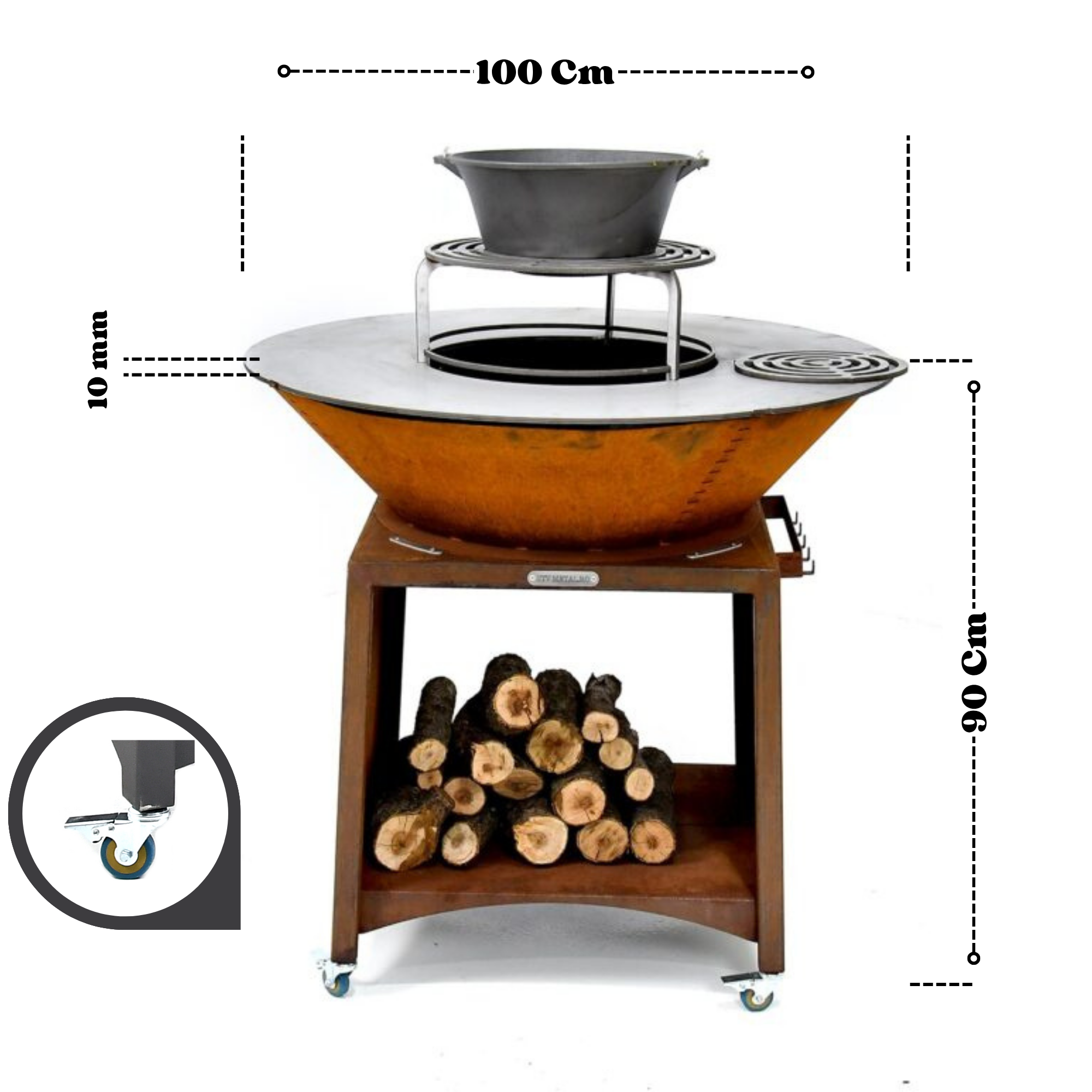 Braciere Ø100 S Corten Piano Cottura in Acciaio al Carbonio