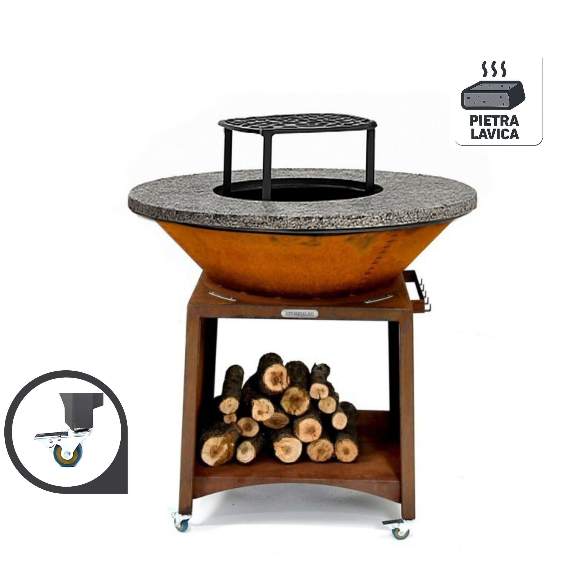 Braciere Ø100 S Corten Piano Cottura in Pietra Lavica
