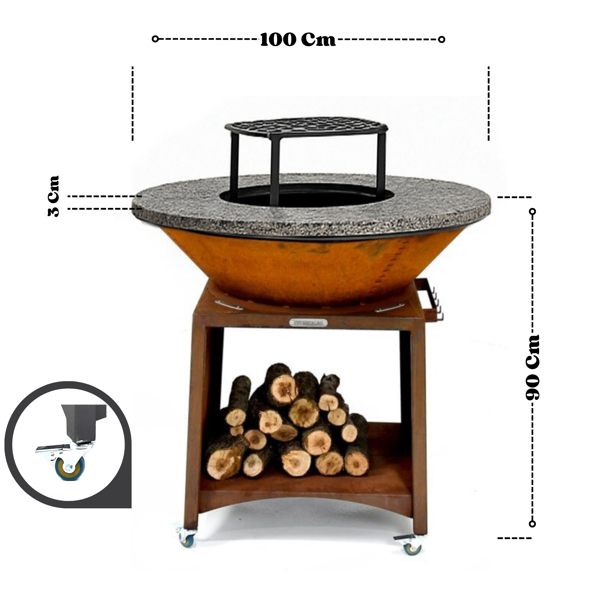 Braciere Ø100 S Corten Piano Cottura in Pietra Lavica