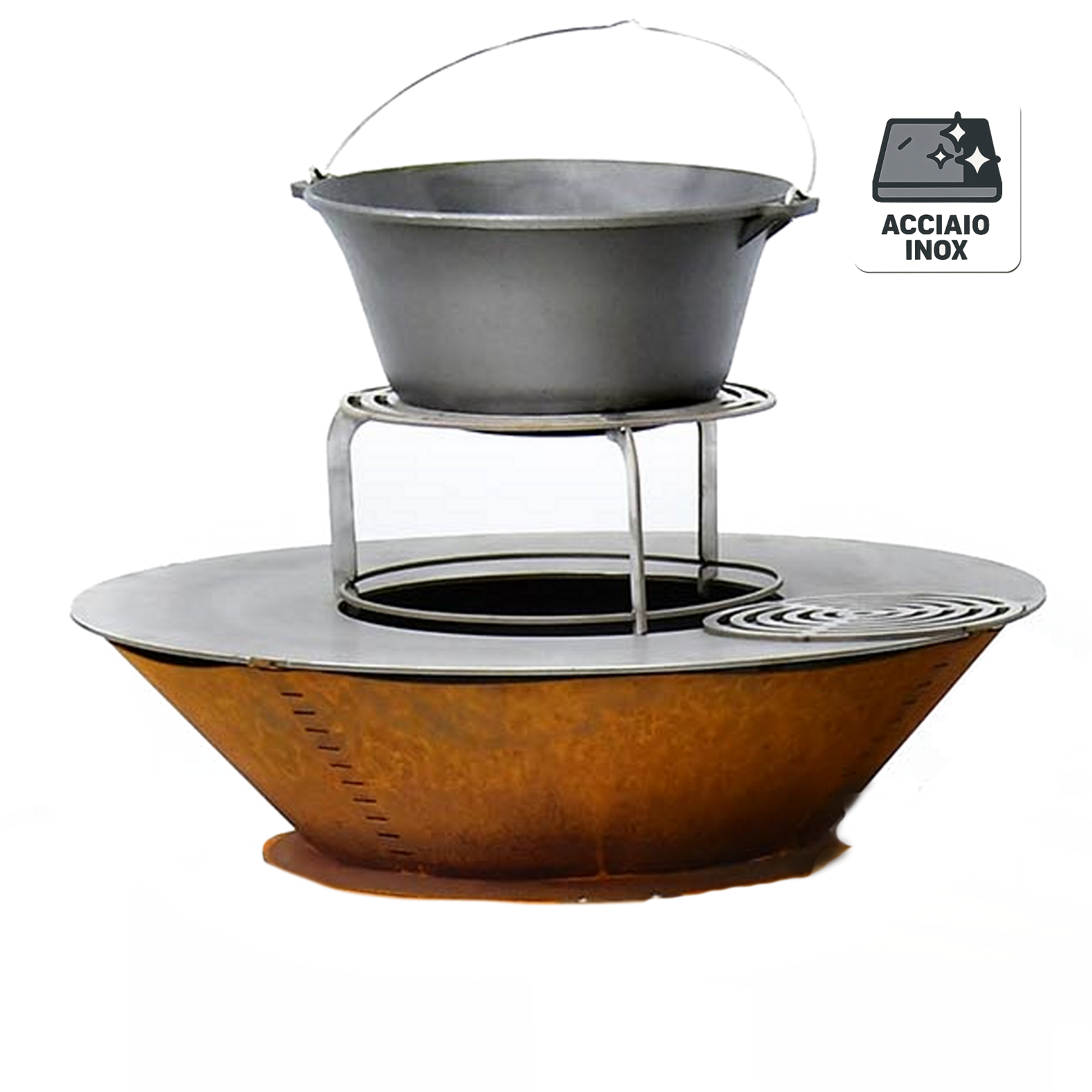 Braciere Ø75 / il Cono Corten/ Piastra Acciaio Inox