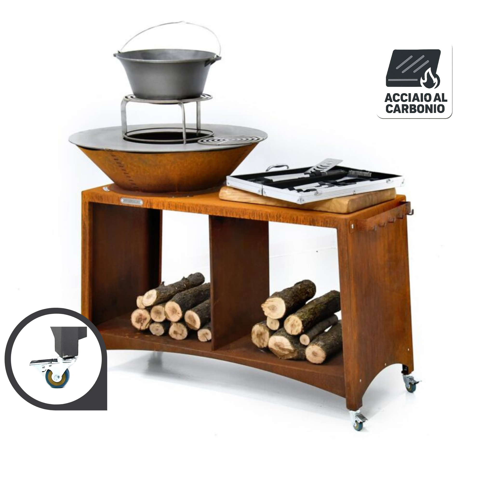 Braciere 75 Cm Corte Piano Cottura in Acciaio al Carbonio