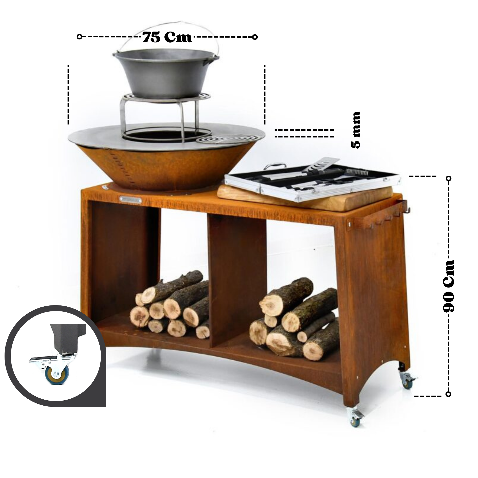 Braciere 75 Cm Corte Piano Cottura in Acciaio Inox