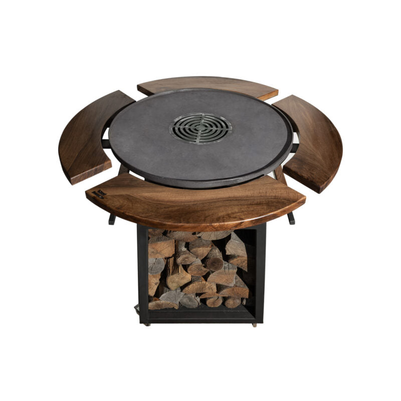 Braciere Barbecue da Giardino in Noce, Diametro 70 cm Con Portalegna