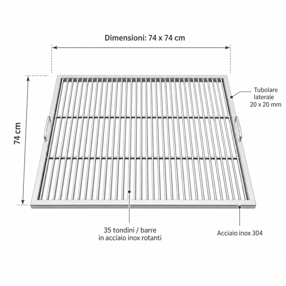 🥩 Griglia Professionale in Acciaio Inox AISI 304 (74x74 cm)