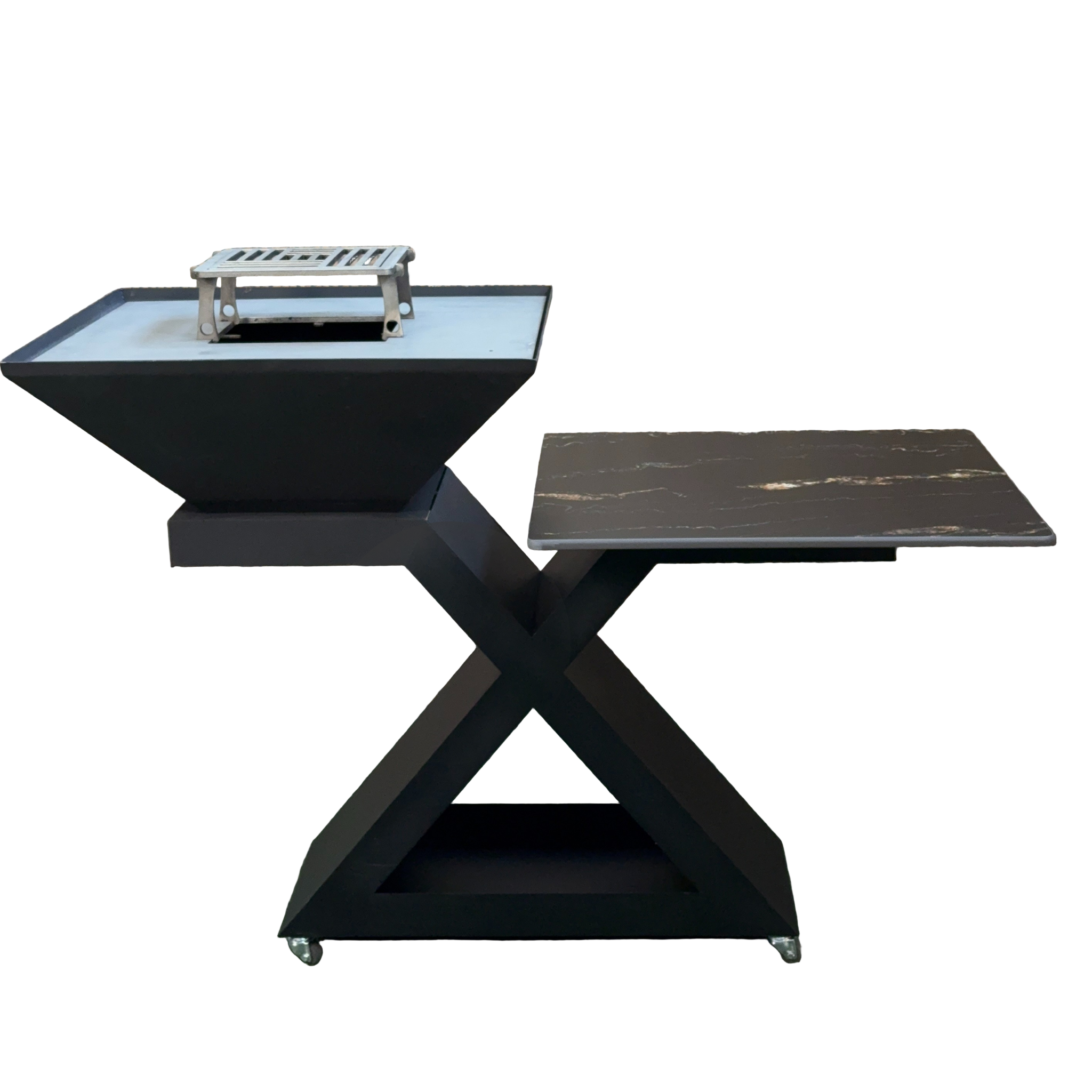 BRACIERE X V 2.0 – Acciaio Inox + Tavolino in Gres