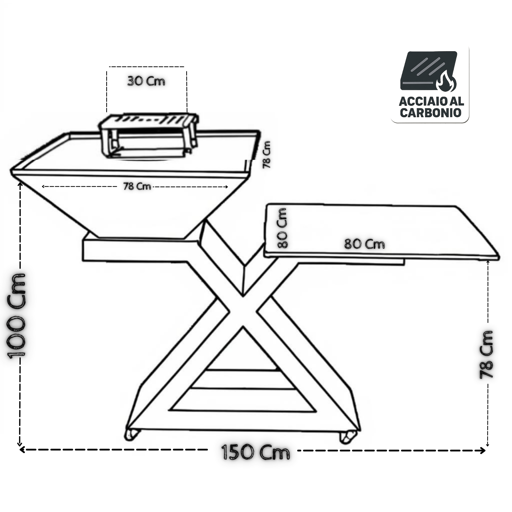 BRACIERE X V 2.0 – Acciaio al Carbonio + Tavolino in Gres