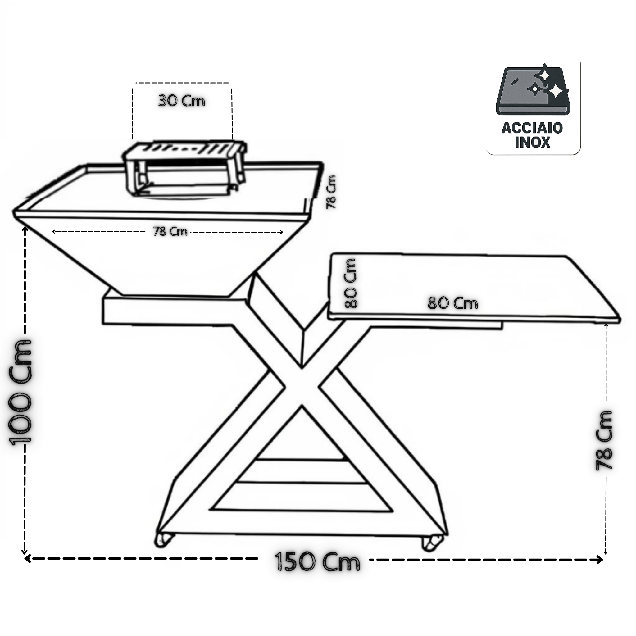 BRACIERE X V 2.0 – Acciaio Inox + Tavolino in Gres