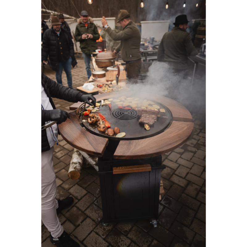 Braciere Barbecue da Giardino in Noce, Diametro 70 cm Con Portalegna