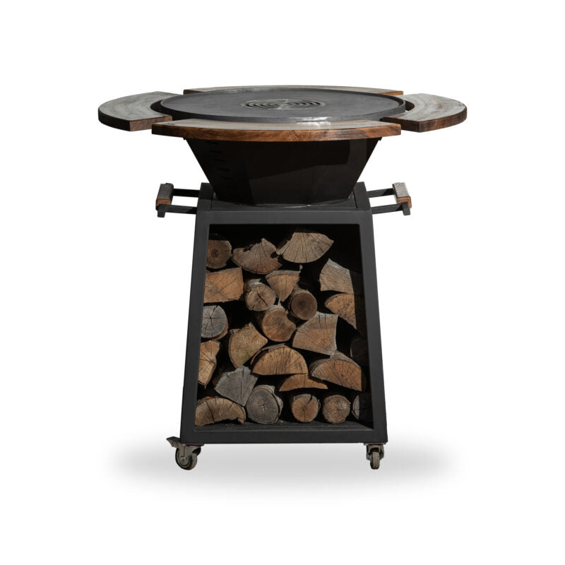 Braciere Barbecue da Giardino in Noce, Diametro 70 cm Con Portalegna