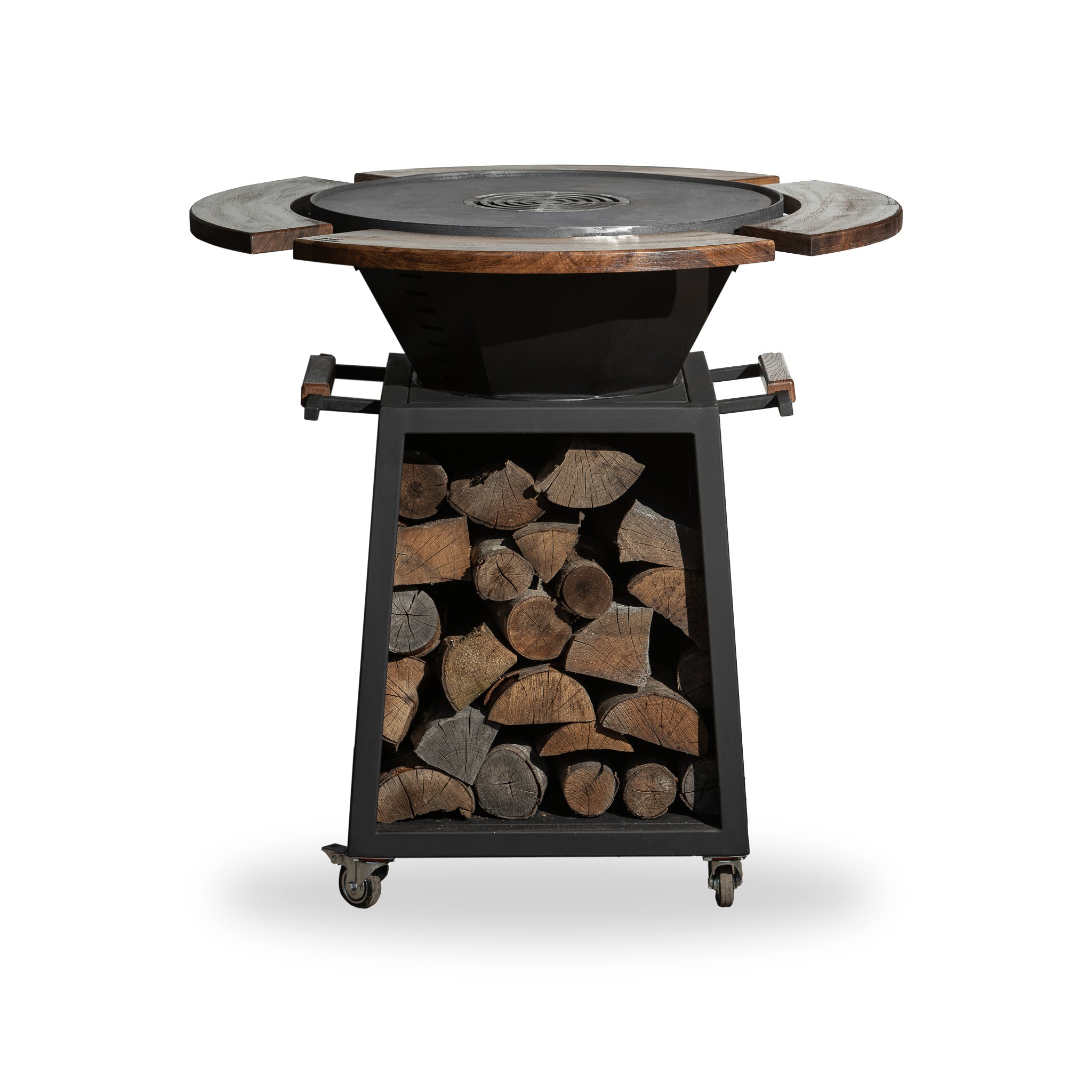 Braciere Barbecue da Giardino in Noce, Diametro 70 cm Con Portalegna