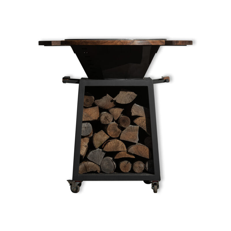 Braciere Barbecue da Giardino in Noce, Diametro 70 cm Con Portalegna