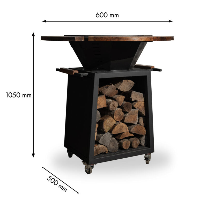 Braciere Barbecue da Giardino in Noce, Diametro 70 cm Con Portalegna