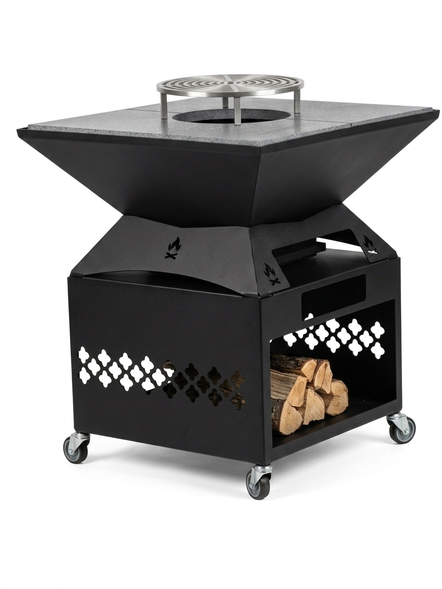 Braciere VESTA 74X74 Pietra Lavica Rialzata Inox